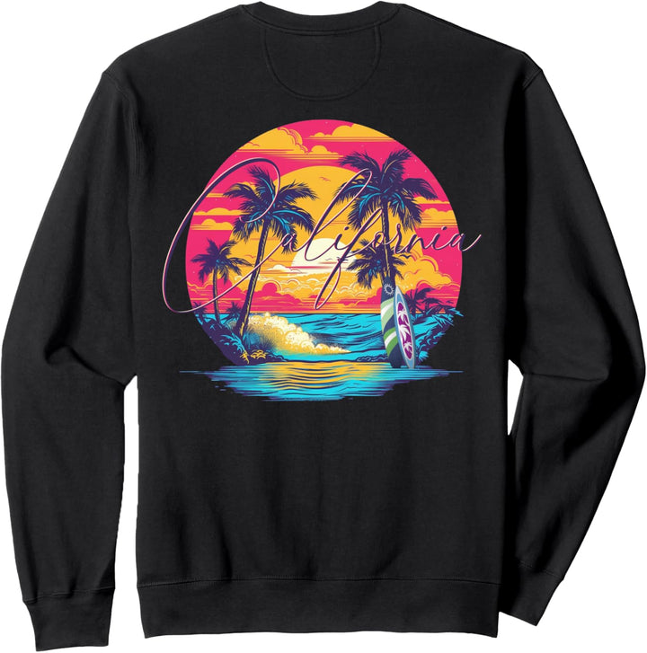California Beach, Surfer Surfbrett Retro Backprint Sweatshirt