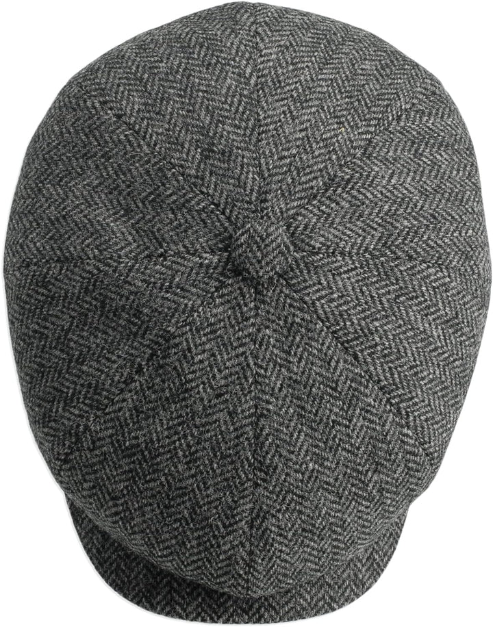 Gamble & Gunn 'Ramsden' graue Fischgräten-Tweed-Kappe mit 8 Paneelen, 61 cm