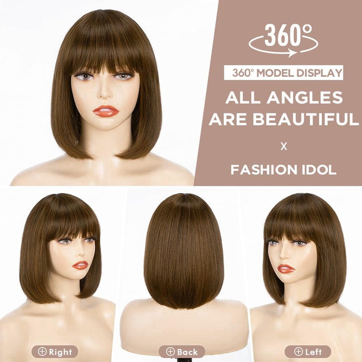YEESHEDO Damen Braun Kurze Bob Gerade Haar Perücken mit Pony Hitzebeständige Synthetische Bunte Perü