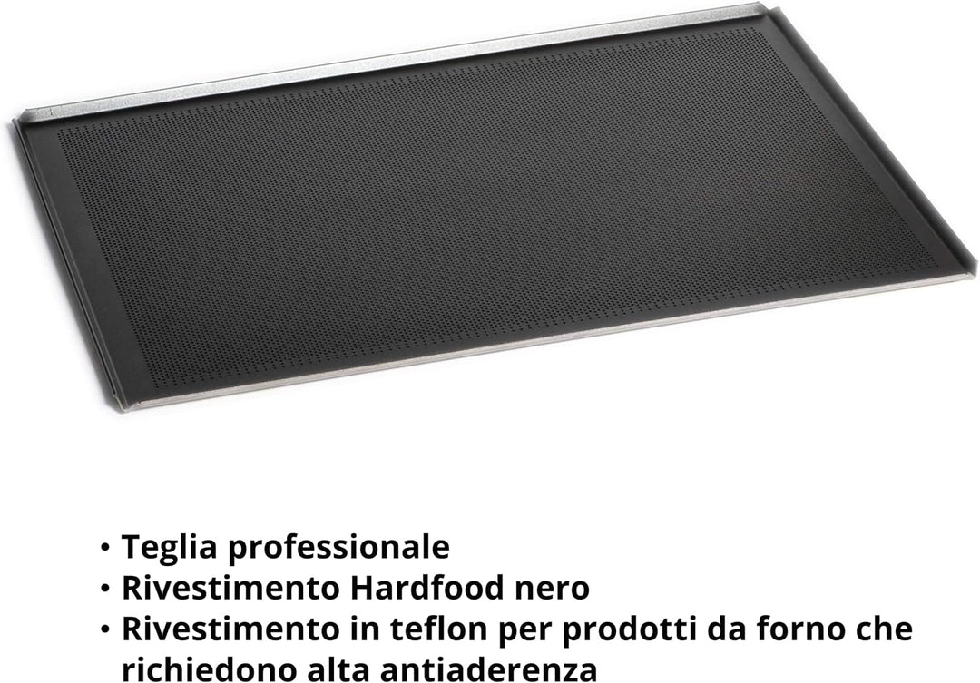 Antihaftbeschichtete Alu-Backform gelocht, 60 x 40 mit professioneller Hardfood Beschichtung Ø 2 mm