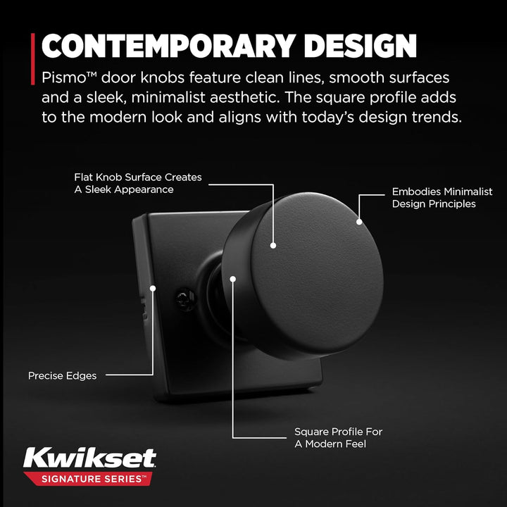 Kwikset 97402-854 Pismo Türknauf mit Schlüssel und SmartKey-Sicherheit, rund, Eisen-Schwarz Square S