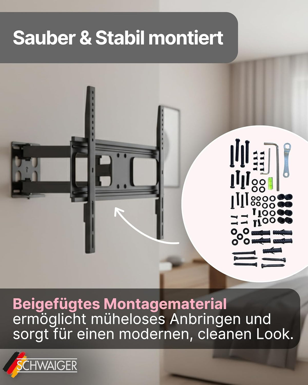 SCHWAIGER TV-Wandhalter Motion 5 I 37-86 Zoll Fernseherhalterung I neigbar, schwenkbar &amp; drehbar I u