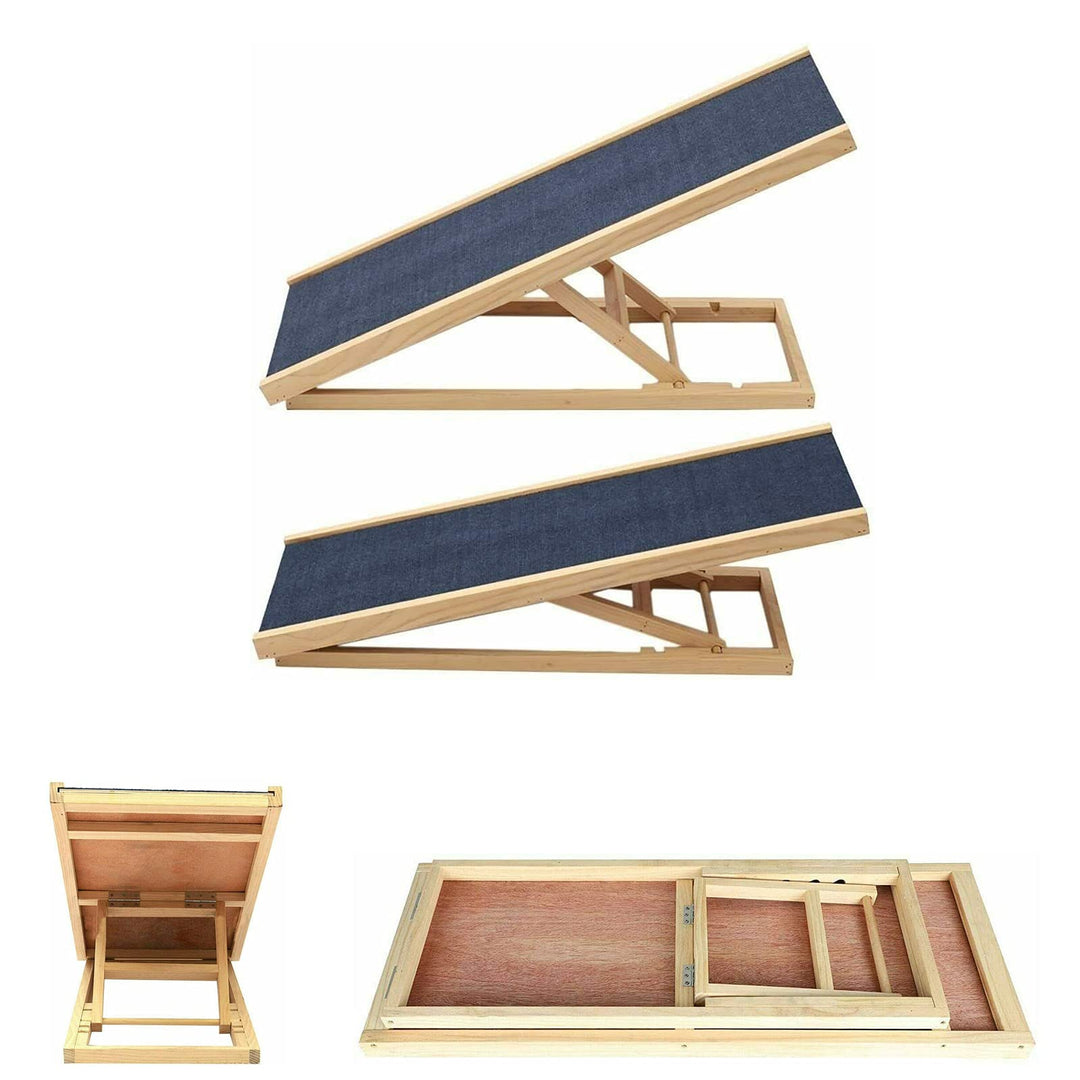 Hunderamp Holz Dog Ramp Indoor & Outdoor, aus Echtholz, mit 2 Höhenverstellbar und Rutschfestem Tepp