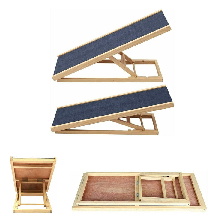 Hunderamp Holz Dog Ramp Indoor & Outdoor, aus Echtholz, mit 2 Höhenverstellbar und Rutschfestem Tepp