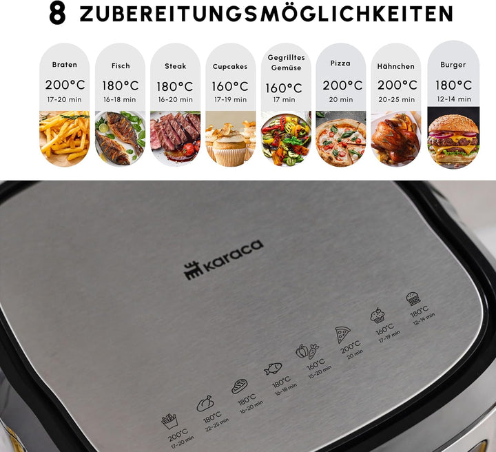 Karaca Multifry Inox XXL 7 Liter Airfryer mit digitalem Glasfenster, Heissluftfritteuse, 360-Grad-Lu