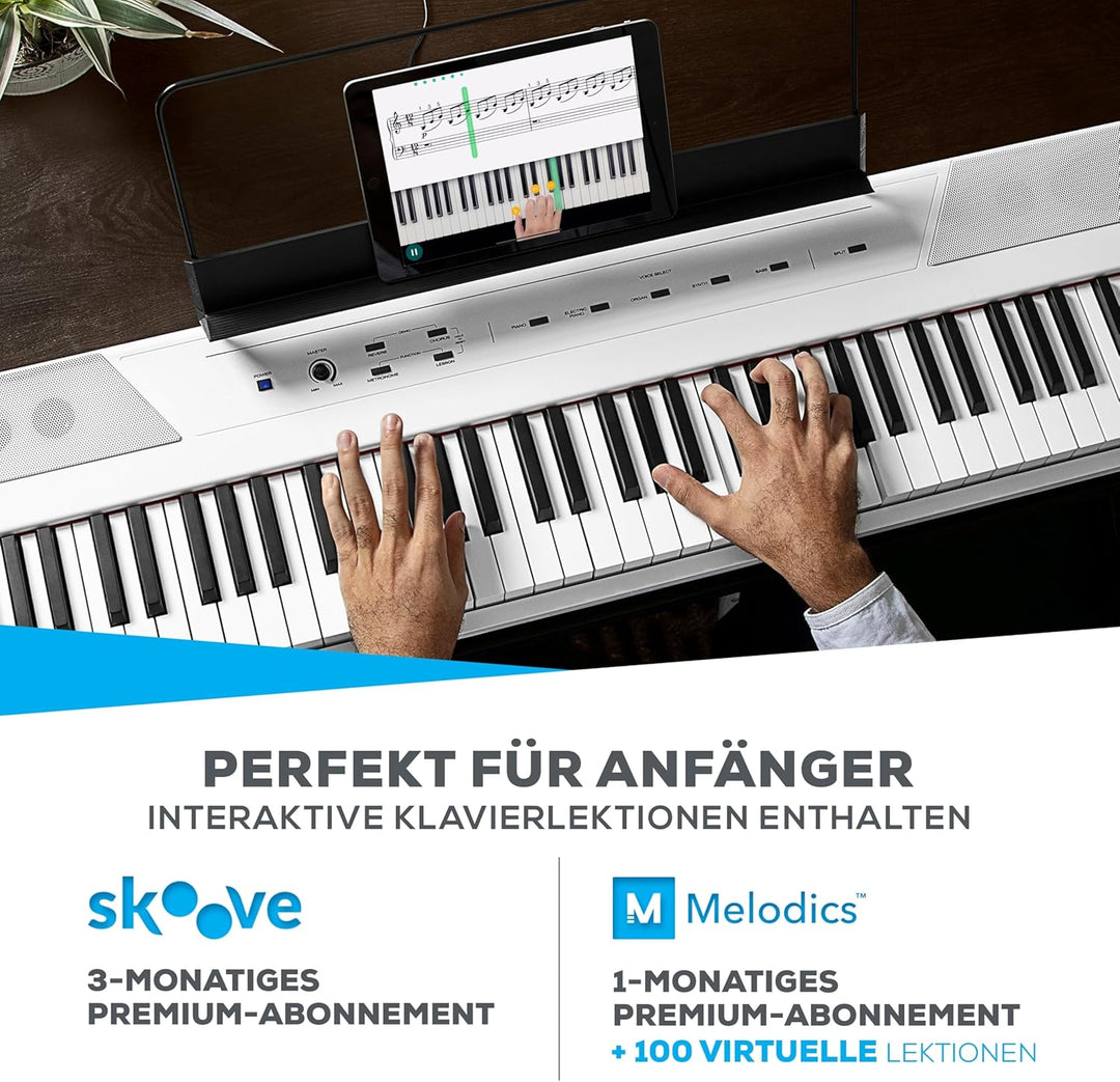 Alesis Recital White - 88-Tasten Einsteiger Digital Piano / E Keyboard mit halbgewichteten Tasten,ei