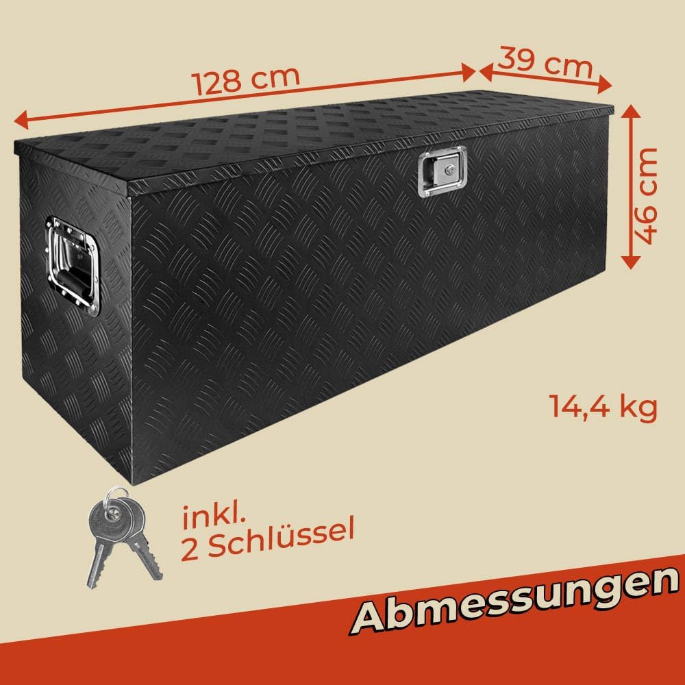 Trucky Truckbox Aluminium Abschliessbar Deichselbox Alu Kiste Anhängerbox Modell 12 (128 x 39 x 46 c