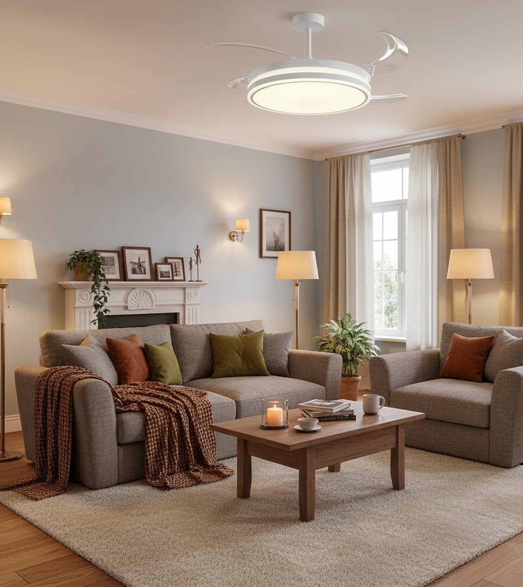 BEL AIR HOME ATENAS Deckenventilator, leiser DC-Motor, ausklappbare Flügel, LED-Licht, 36 W, 3 Tempe