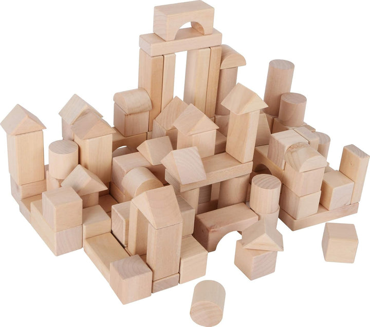 small foot Naturbausteine aus Holz, 100 Bausteine in verschiedenen Formen, mit Leinenbeutel, ab 12 M