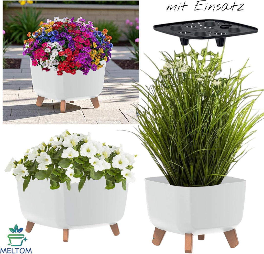 MELTOM Blumentopf Schale mit Füssen Einsatz Blumenschale Quadratisch Übertopf, 38 x 38 x 27 cm (Weis