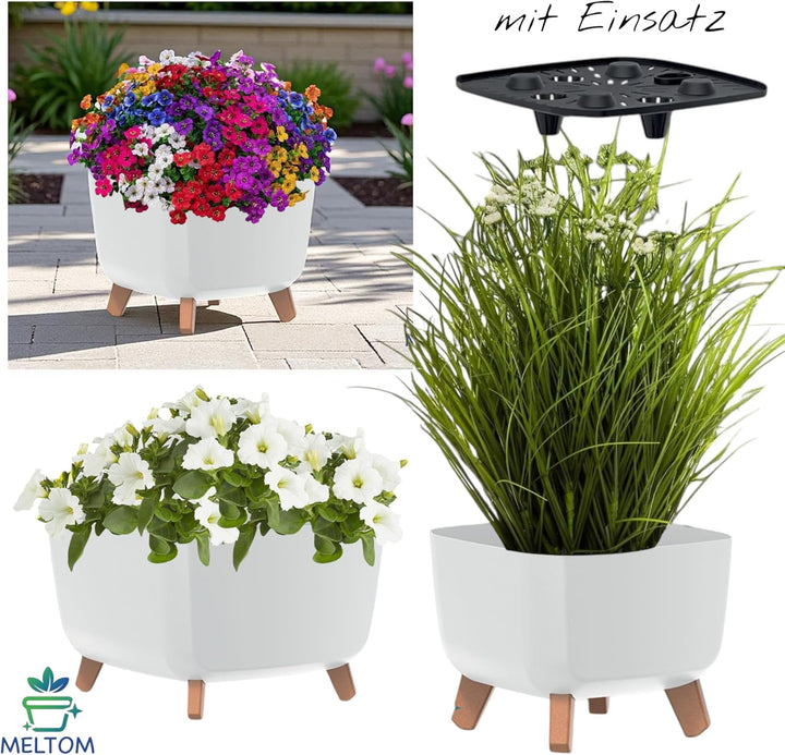 MELTOM Blumentopf Schale mit Füssen Einsatz Blumenschale Quadratisch Übertopf, 38 x 38 x 27 cm (Weis