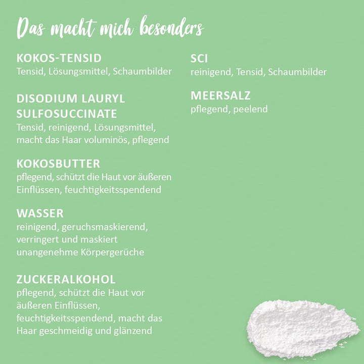puremetics 3in1 Dusch-Fluff Limette mit Salzpeeling, 250g Duschgel, Peeling und Lotion in Einem, veg