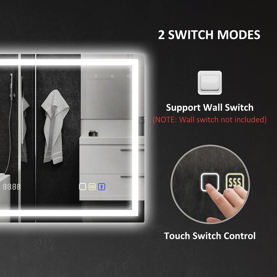 HOMCOM Badspiegel mit Beleuchtung 80x60 cm LED Spiegel Wandspiegel mit Bluetooth-Musikfunktion Memor