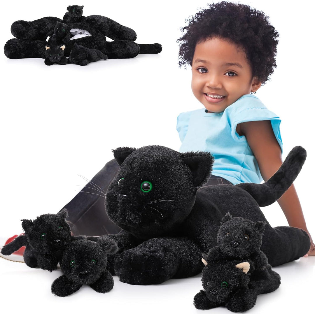 MorisMos 5 stücke Katze schwarz Plüschtier Set, liegend - 52cm Länge - gross schwarzkatze Kuscheltie