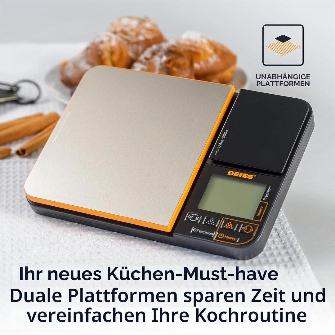 Deiss PRO Digitale Küchenwaage und Lebensmittelwaage mit doppelter Plattform – Kapazität 5 kg und 49