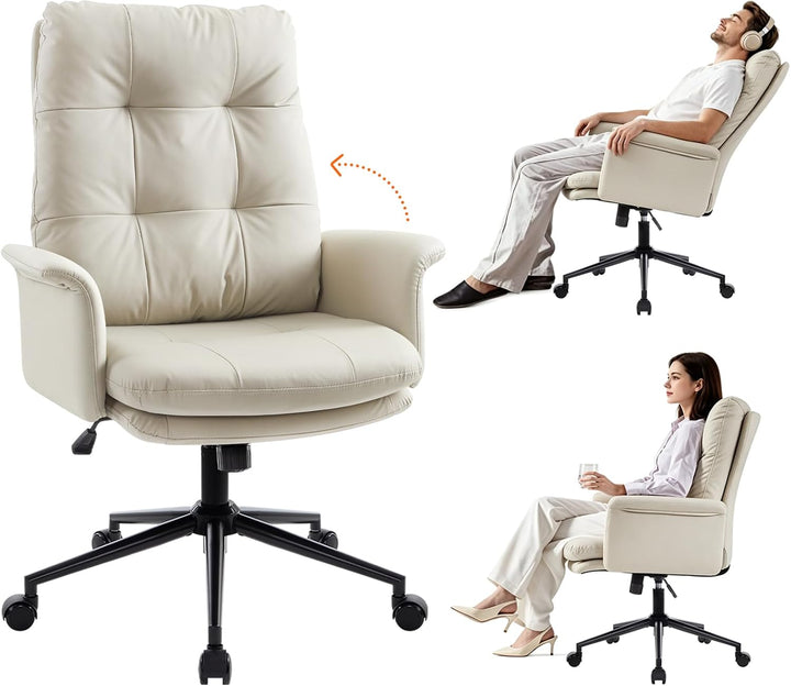 IWMH Bürostuhl Ergonomisch,Schreibtischstuhl Bequem PU Leder,Hoher Rückenlehne Chefsessel,Doppelt Ge