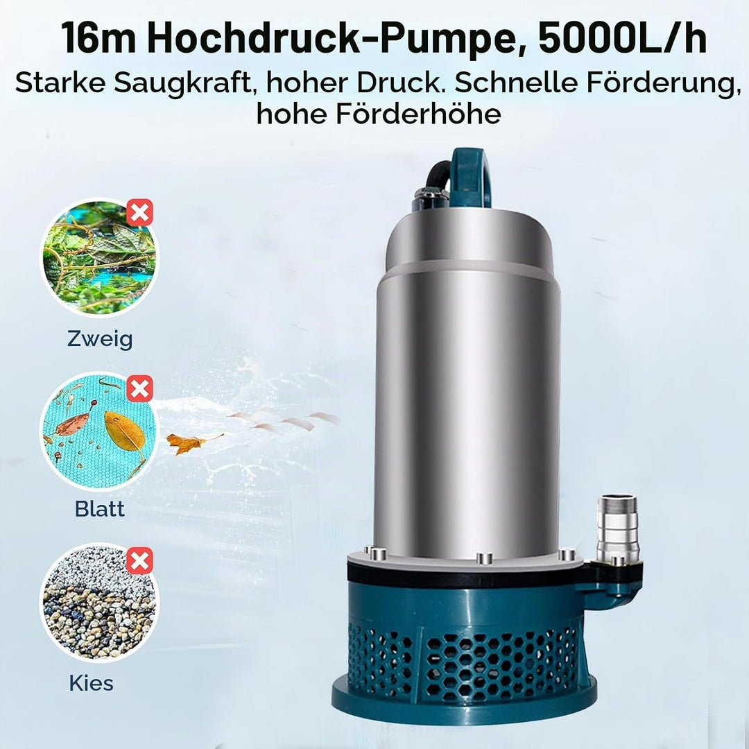 Tauchpumpe für Makita 18V Akku (Keine Batterie), Tragbare Wasserpumpe Sumpfpumpe mit 10m Schlauch, 5