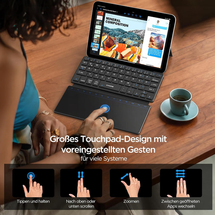 CACOE Mini Bluetooth Tastatur Mit Touchpad für Handy, Ultraflache Tragbare, Faltbare, Dual-Channel Q