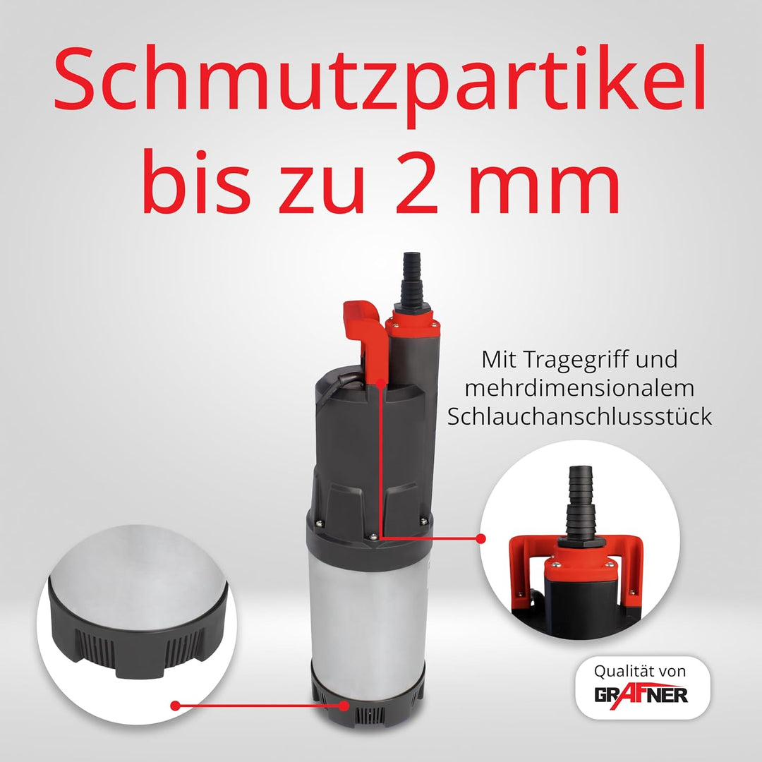 Grafner Automatik Drucktauchpumpe mit 1100 Watt und Rückschlagventil, 6500 l/h, max. 4,5 bar, Förder