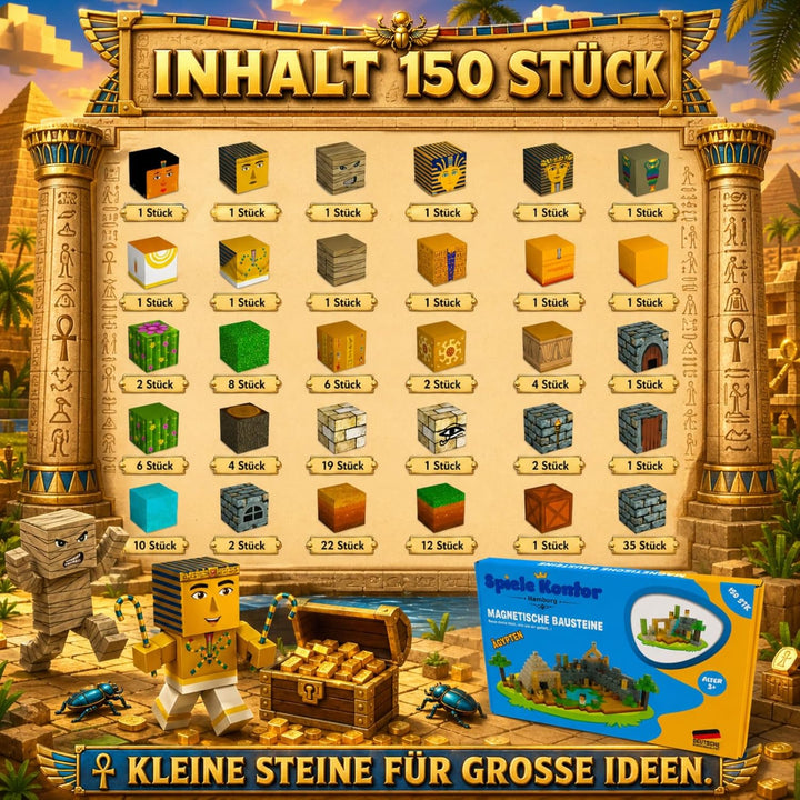 Spiele Kontor Magnetische Bausteine Ägypten - 150 Stück Magnetbausteine | Kinderspielzeug für Jungen