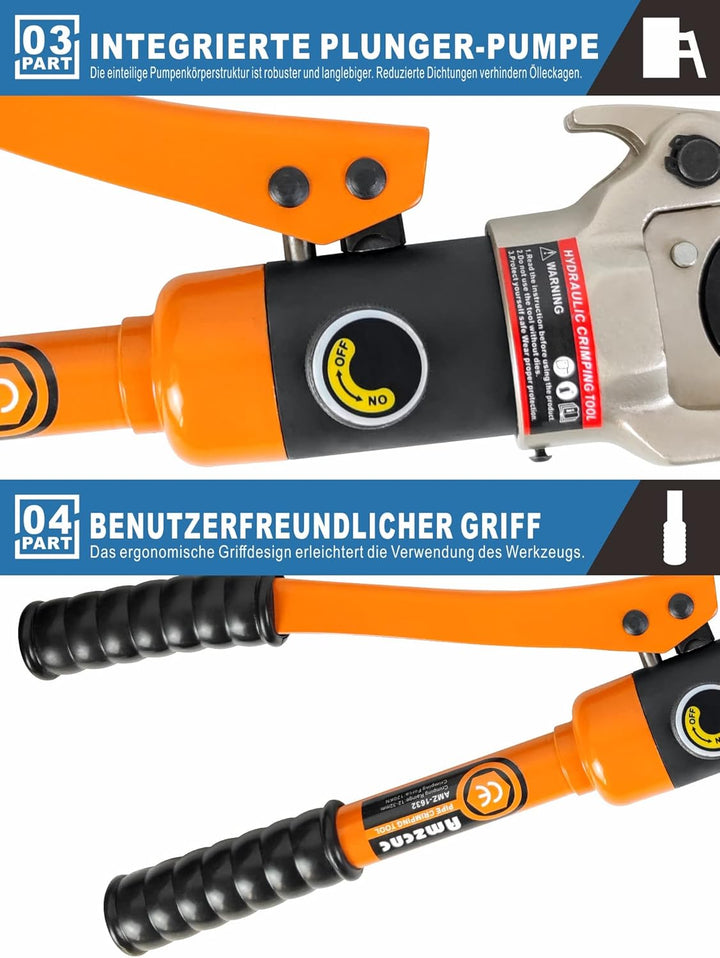 AMZCNC Profi Presszange M-Kontur 12-15-18-22-28 Set Presswerkzeug mit 360° drehbarem Kopf,für Kupfer