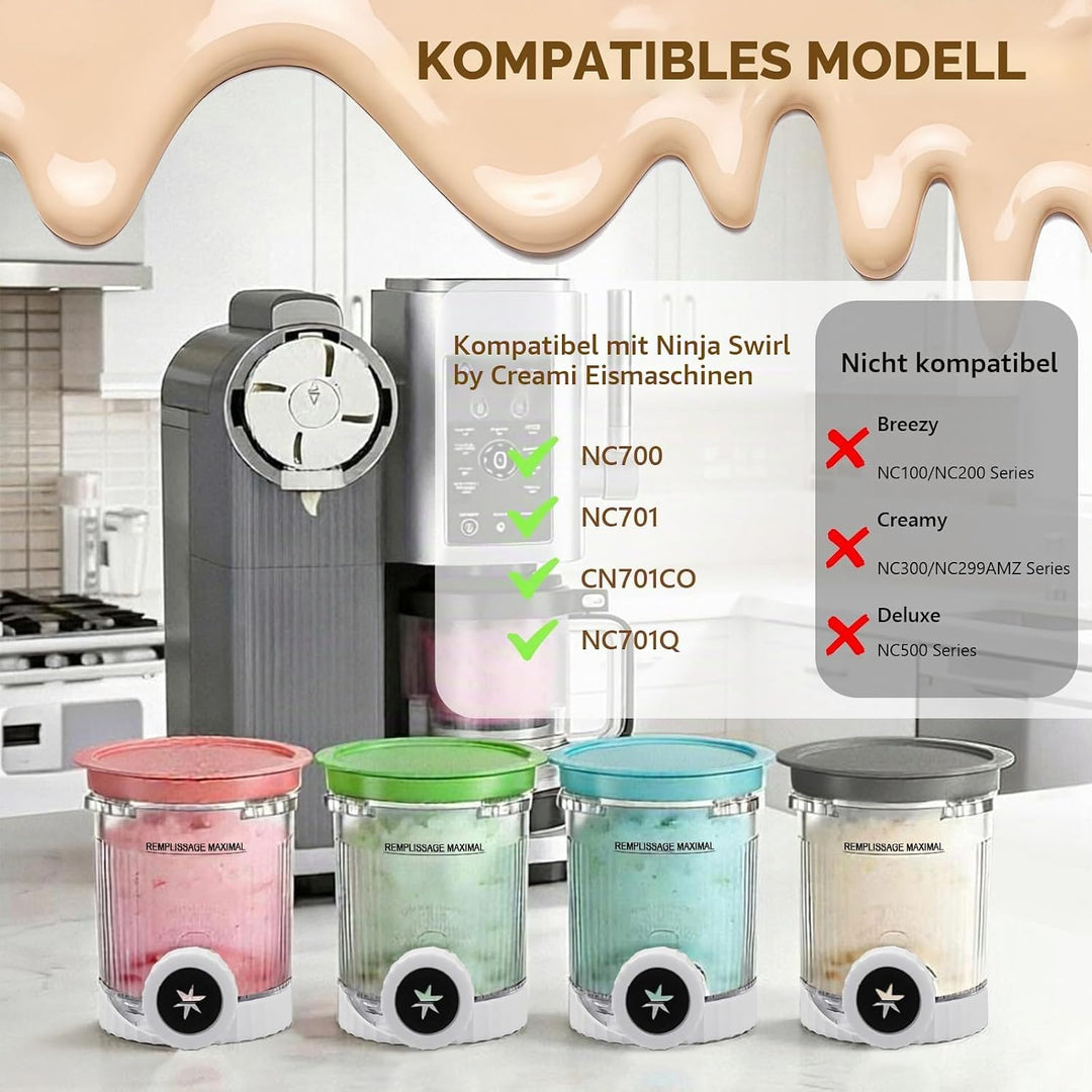 Creami Behälter, 4 Stück Behälter für Ninja Creami Swirl, Kompatibel mit Ninja Creami NC701EU NC700