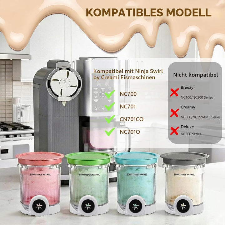 Creami Behälter, 4 Stück Behälter für Ninja Creami Swirl, Kompatibel mit Ninja Creami NC701EU NC700