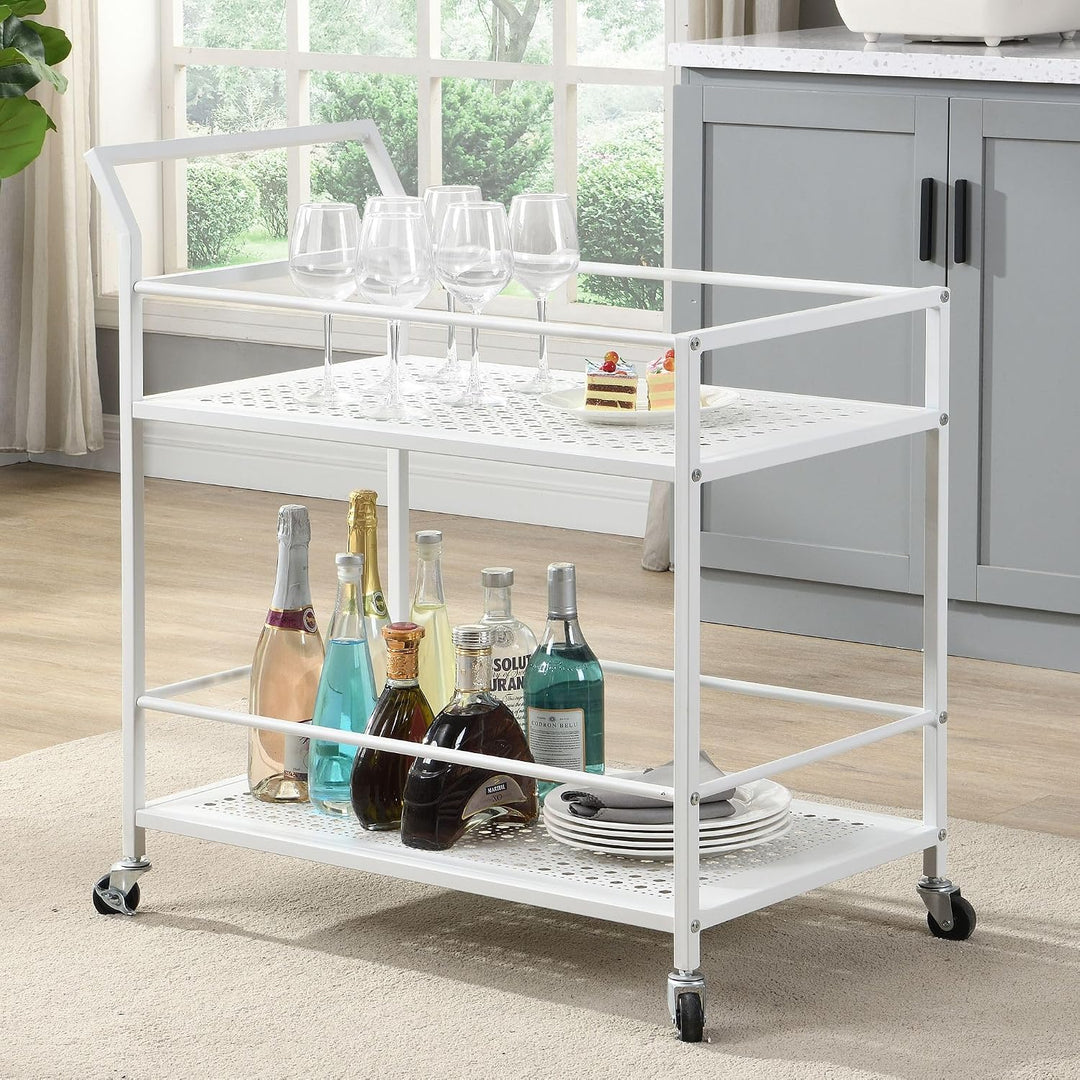 FineBuy Servierwagen 79x45x83 cm Metall Weiss mit Rollen, Küchenwagen | Barwagen mit 2 Ebenen und Fe