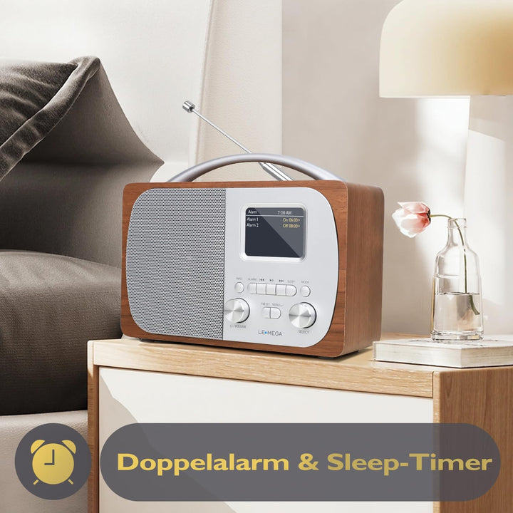 LEMEGA DR5 Tragbares DAB/DAB+ Digitalradio,Radio Holz mit Bluetooth 5.3,UKW-Radio für die Küche oder