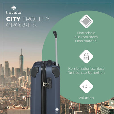 travelite 4-Rad Handgepäck Koffer erfüllt IATA Bordgepäckmass, Gepäck Serie CITY: Robuster Hartschal