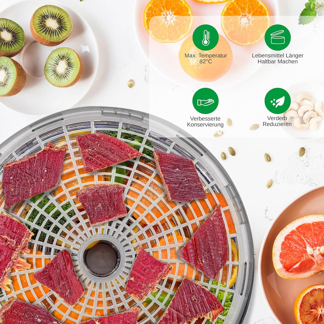 Nutrichef Dörrautomat 5 Einschübe – Weiss BPA-freies Dörrgerät für Fleisch, Obst, Pilze & Gemüse, 82