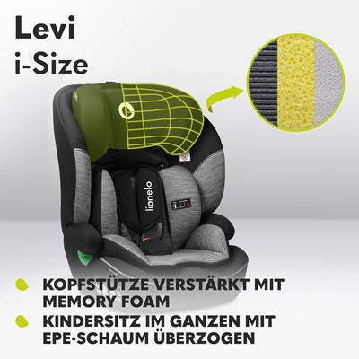 LIONELO LEVI I-SIZE 76-150 cm Kinderautositz, Gruppe 1 2 3, Seitenschutz, 10 Grad Kopfstützenverstel