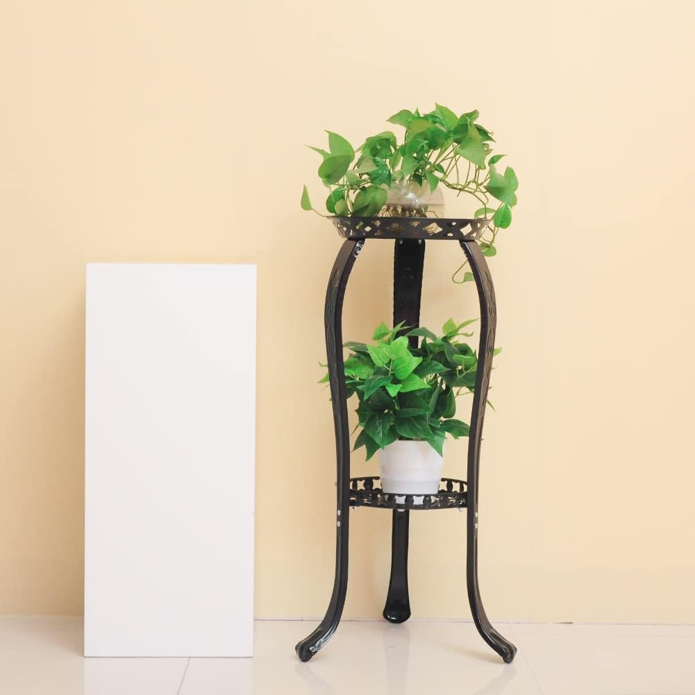 Cre Cra Pflanzenständer,2 Ebenen,für drinnen und draussen,Blumentopfhalter,Metall Blumenständer schw