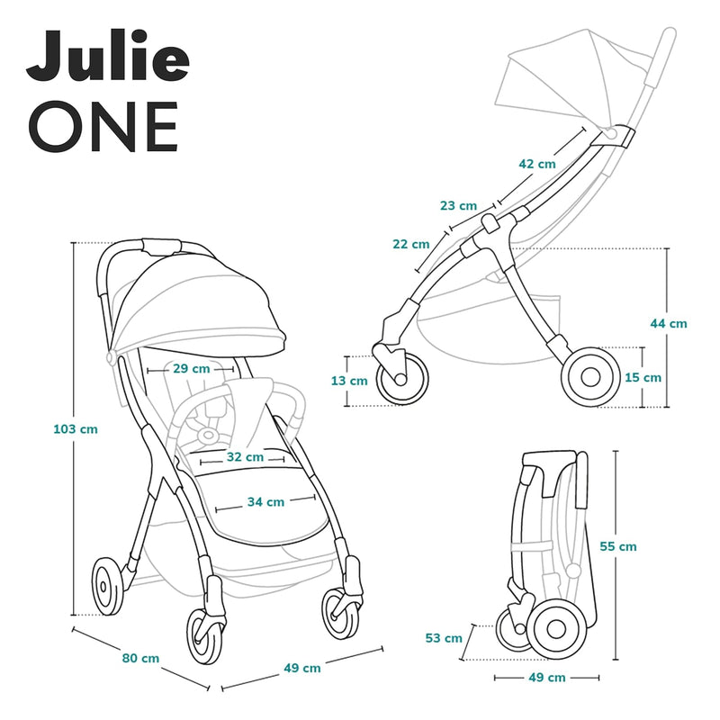 LIONELO Julie One Buggy Kinderwagen bis 22 kg, verstellbare Rückenlehne und Fussstütze, Moskitonetz,