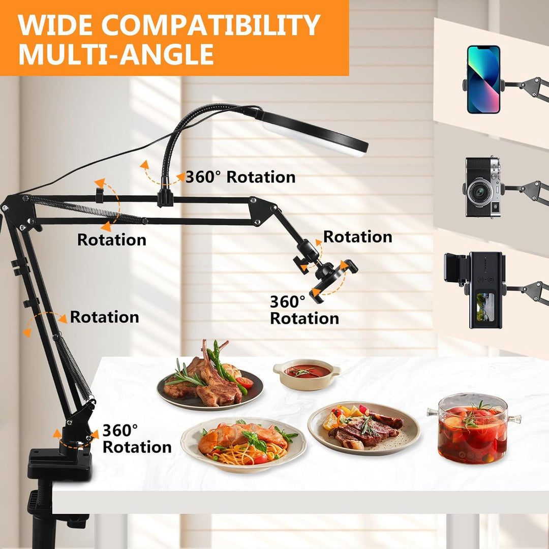 Overhead Stativ Handy mit Ringlicht, Ringlicht Overhead Handystativ, Flexible LED-Ringlicht mit Hand
