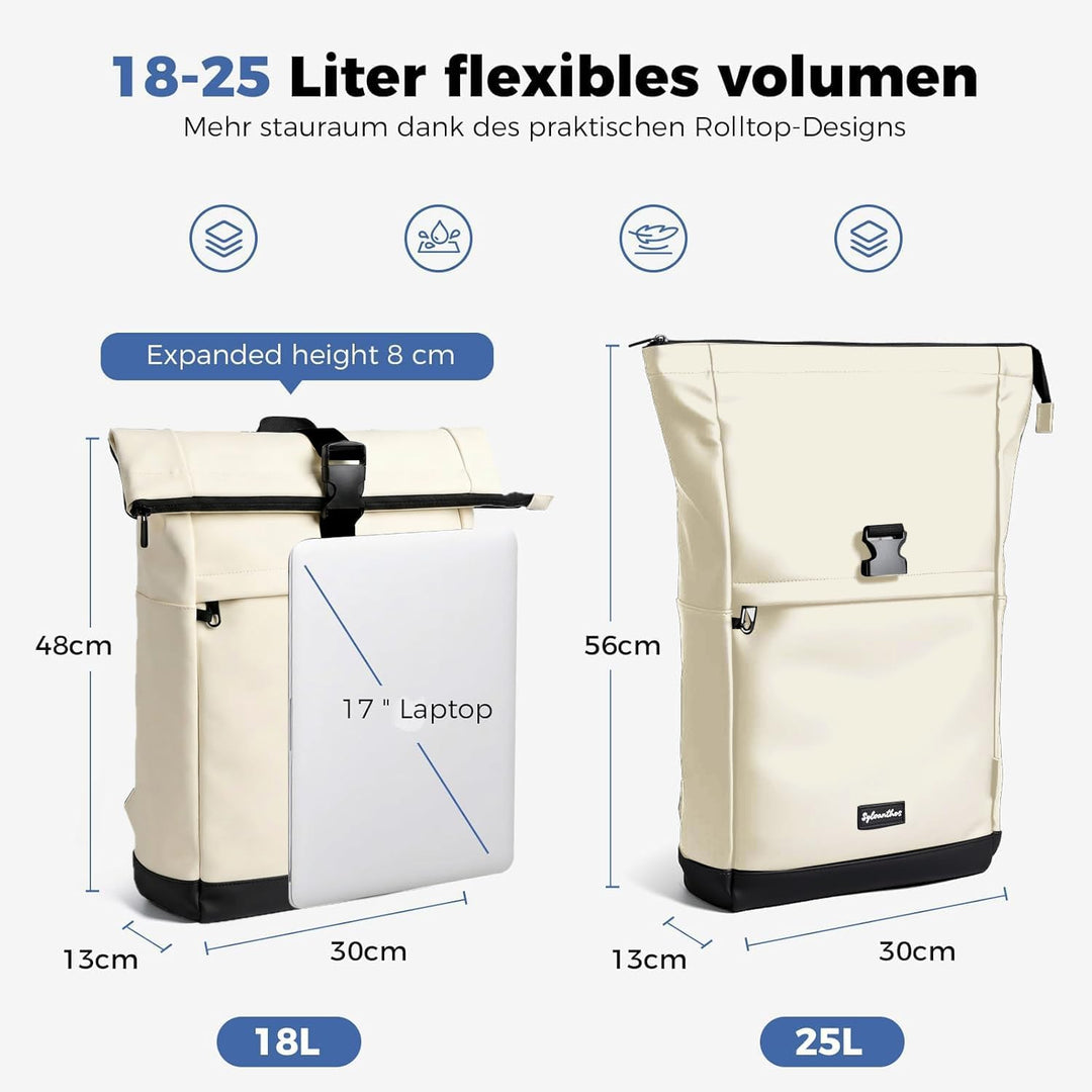 Wasserdicht Rucksack, Laptop Rolltop Rucksack für Herren & Damen Mit Diebstahlsichere Reissverschlus