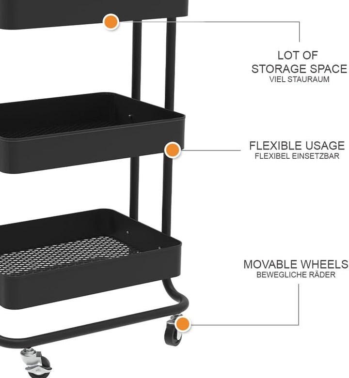 Vicco Rollcontainer Tron, Schwarz, 45.9 x 78.7 cm, mit Rollen für Flexible Nutzung und einfache Stan