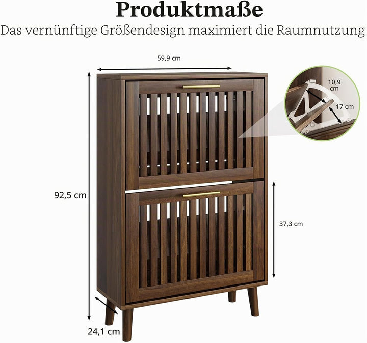 Schuhschrank, Schuhaufbewahrungsschrank mit 2 Klappschubladen mit Lamellen, schmaler Schuhschrank fü