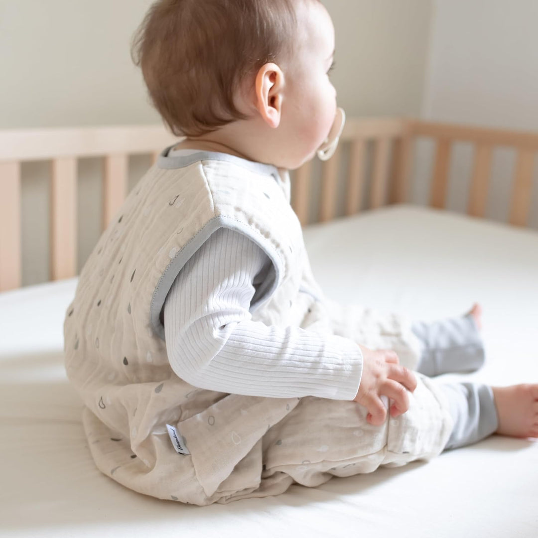 Ehrenkind® Baby Sommerschlafsack mit Füssen | Musselin | Sommer Schlafsack Gr. 100 Farbe Grau-Weisse