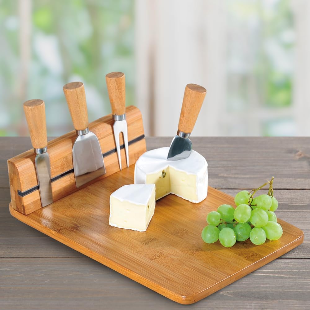 Kesper | Käseschneidebrett mit Besteck, Material: Bambus, Edelstahl, Masse: 30 x 20 x 8 cm, Farbe: W