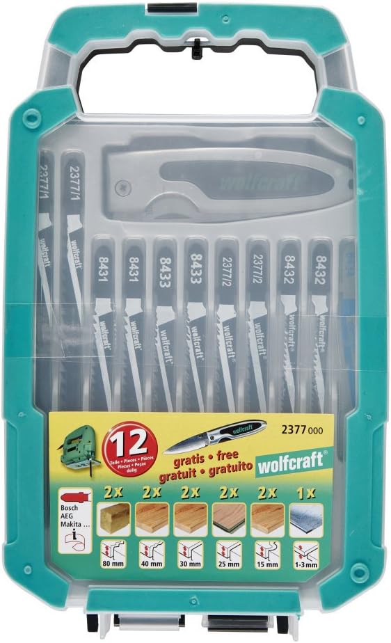 wolfcraft Stichsägeblätter-Set, T-Schaft, 12-tlg. - Das Allround-Set für den Innenausbau - 10 Stichs