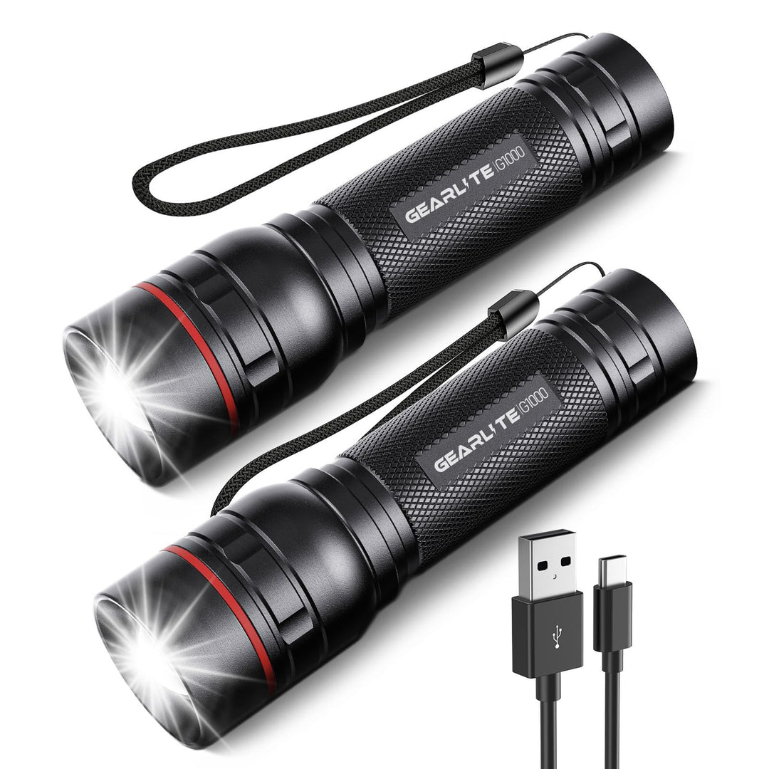 GEARLITE LED Mini Taschenlampe Aufladbar, 2000 Lumen LED Taschenlampe Extrem Hell mit 3 Modi, Zoomba