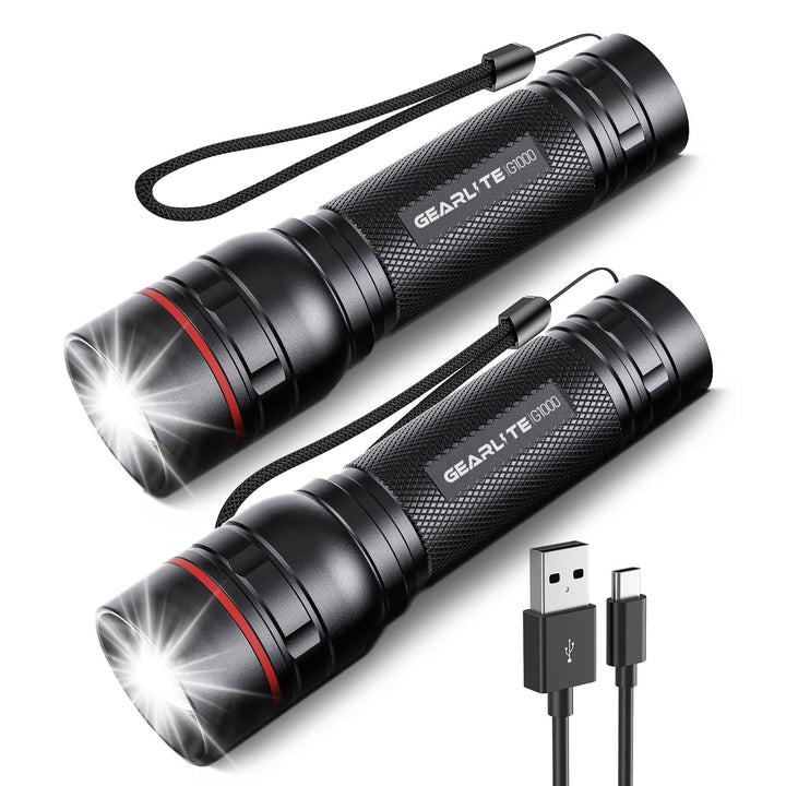 GEARLITE LED Mini Taschenlampe Aufladbar, 2000 Lumen LED Taschenlampe Extrem Hell mit 3 Modi, Zoomba