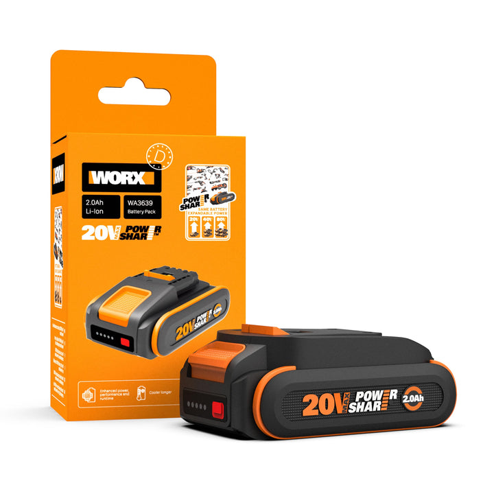 Original WORX WA3639 PowerShare Akku 20V - 2000mAh Li-Ion, wiederaufladbarer - kompakter Akku mit hö