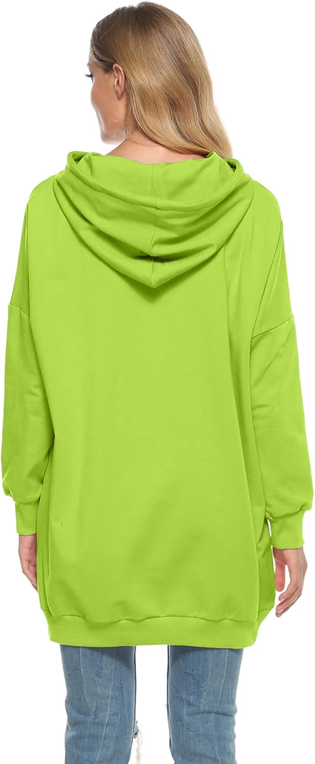 Famulily Damen Oversized Hoodie Kleid Baumwolle Lang Sweatshirt mit Kapuze Einfarbige Kapuzenpullove