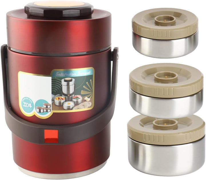BuyWeek Thermobehälter für Essen, 2000ml Isolierte Lunchbox Edelstahl Warmhaltebehälter Tragbare 3 S