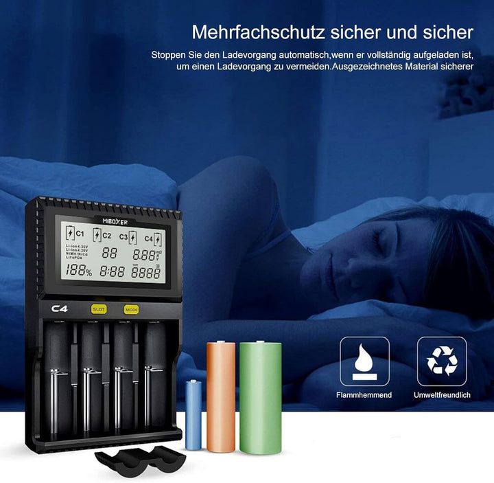 Universal akku Ladegerät, 18650 Baterieaufladegerät mit 4 Schacht, LCD-Display Batterien Ladegerät f