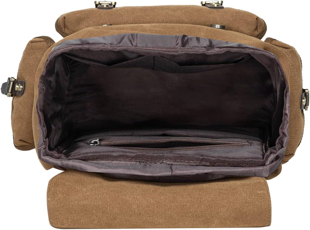 KAUKKO Canvas Retro Rucksack Damen Herren, Vintage Jagdrucksack Wanderrucksack mit 14 Zoll Laptopfac