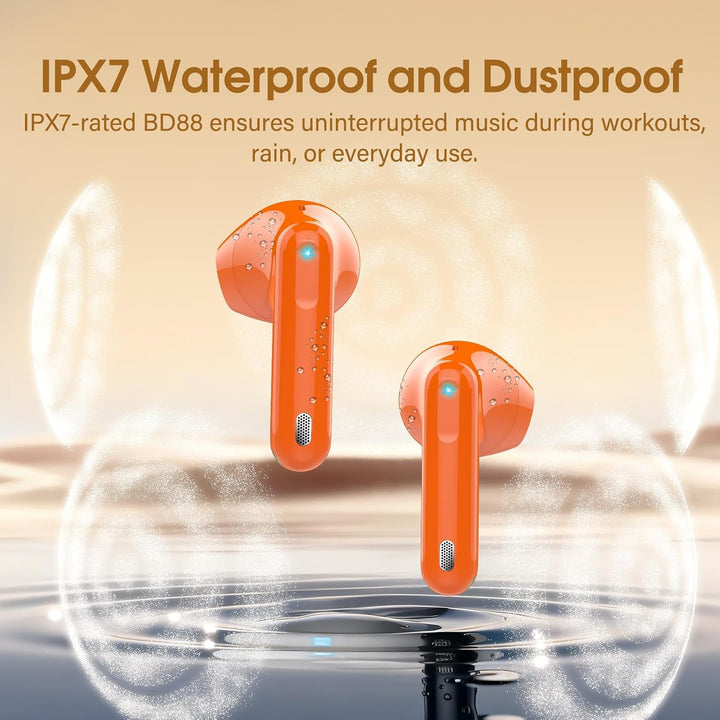 Jesebang Halb-Im-Ohr Kopfhörer Kabellos Bluetooth 5.4, Dunkelorange | Klarer Anrufton, sicherer Sitz