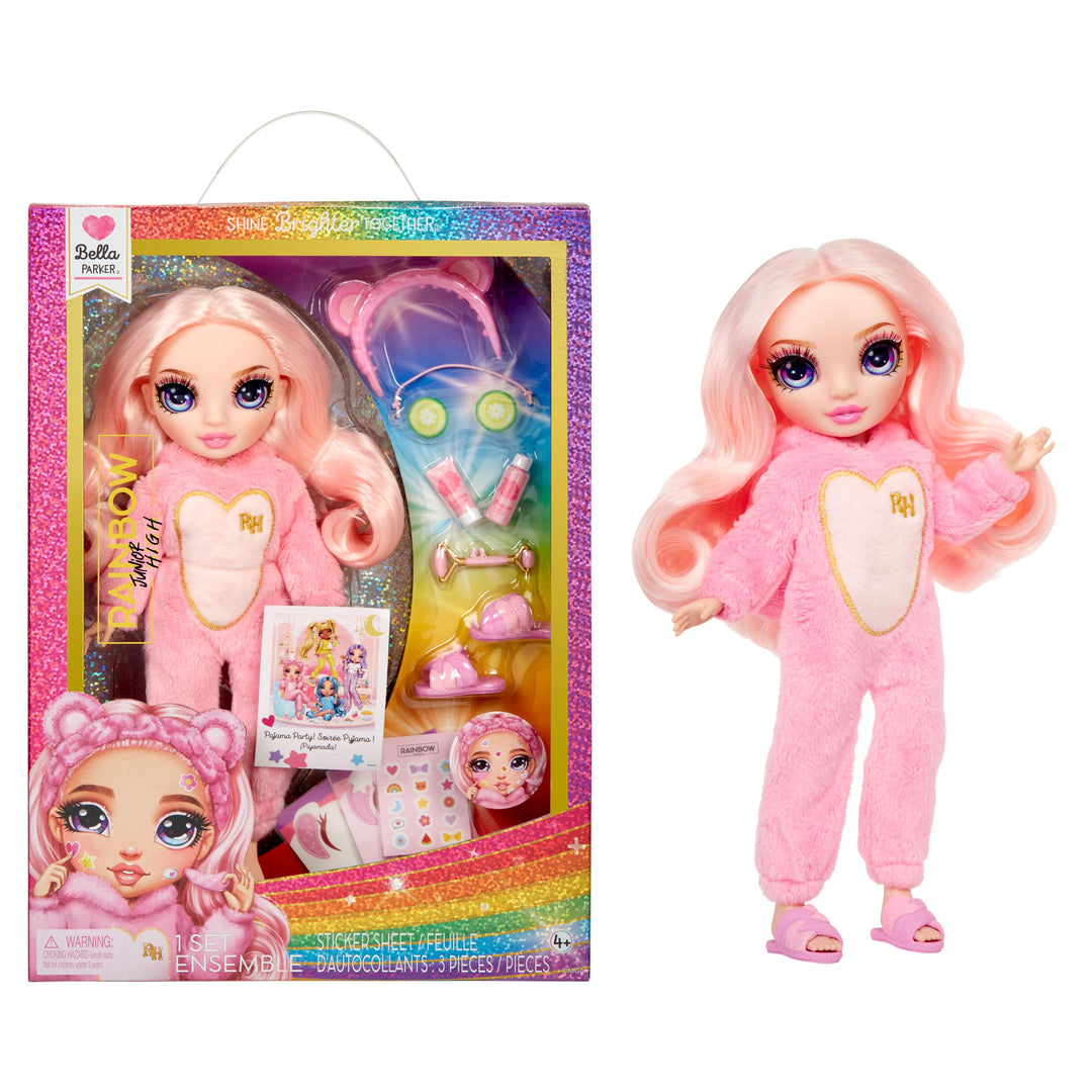 Rainbow High Junior High PJ Party - Bella (Pink) - 22 cm Puppe mit weichem Einteiler, Hausschuhen un